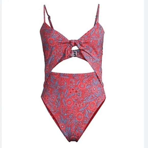 Veronica Beard Floral Red and Blue One Piece Swimsuit - Picture 1 of 11